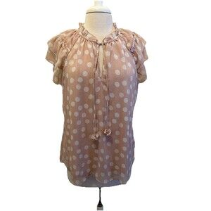 Tamara H. Pink Polka Dot Short Ruffled Sleeve Blouse Large